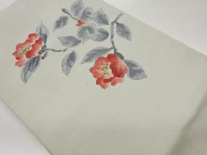 手織り紬手描き花葉模様名古屋帯